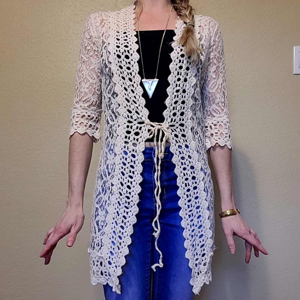 Crochet/Lace Long Jacket, Size XS